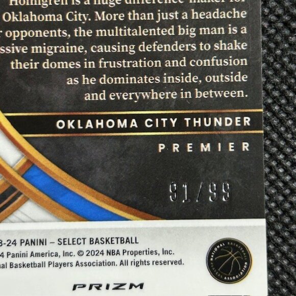 2023-24 Panini Select Chet Holmgren /99 Blue Flash Prizm Premier #41 Thunder - Picture 3 of 3